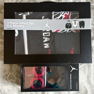 Jordan Infant 3-Piece Set in Black and Red + Booties (0-6 Months)